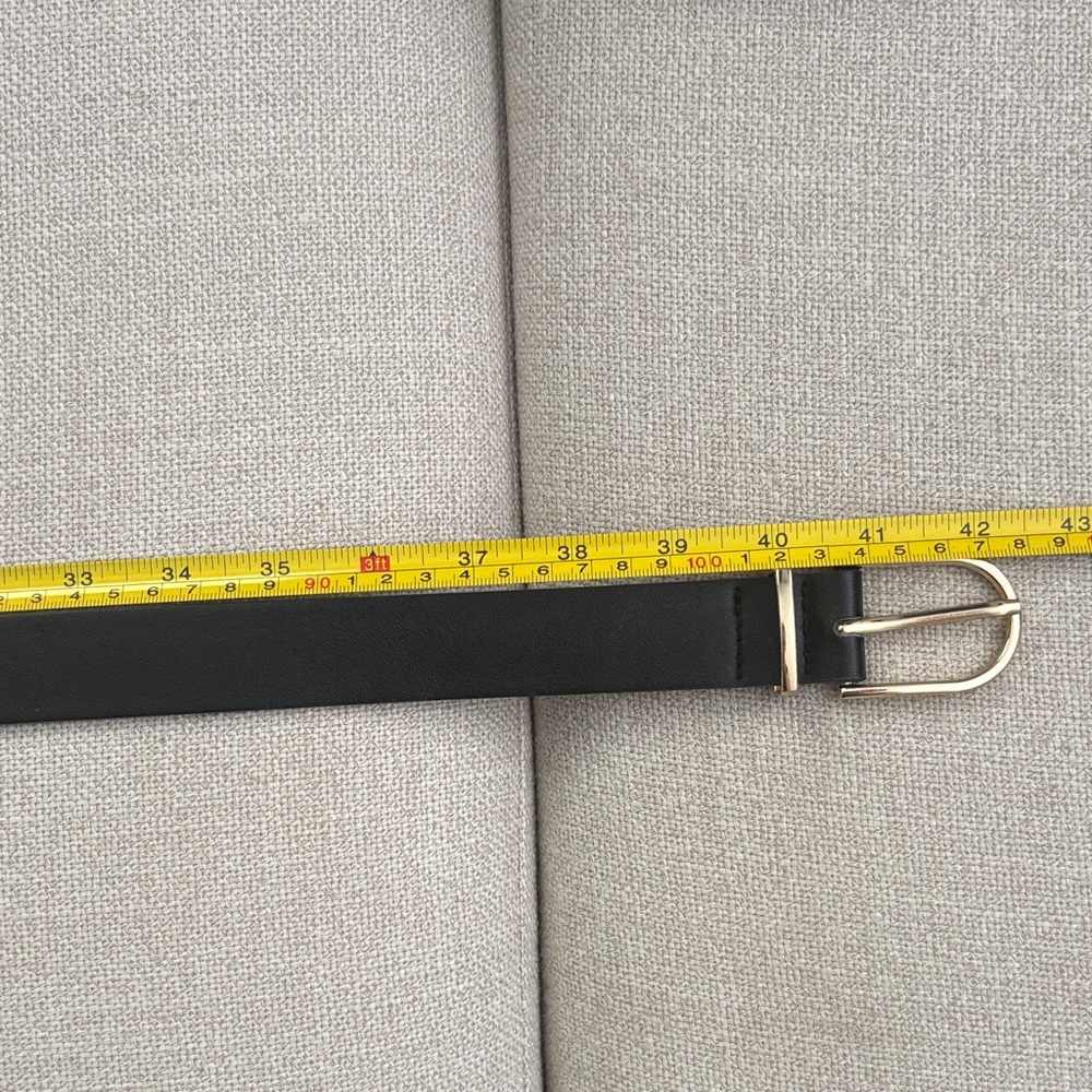 Women Black Leather Belt with Gold Buckle